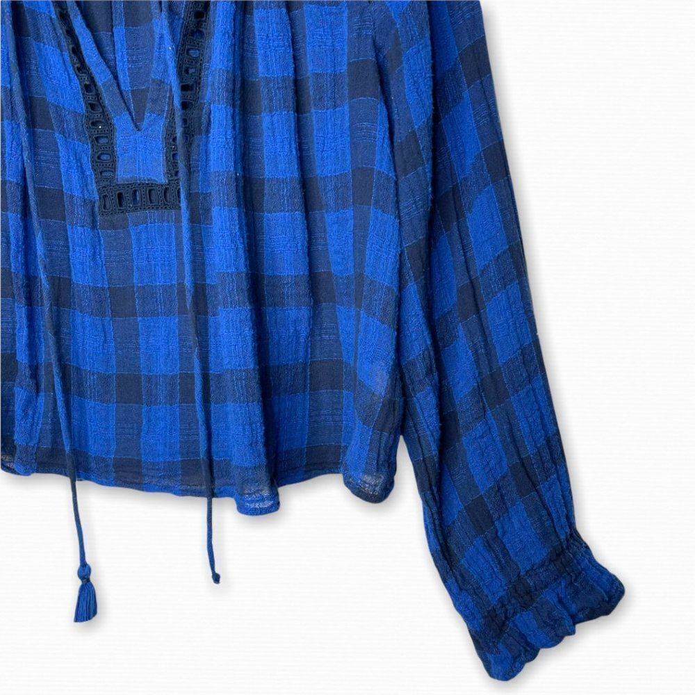 FREE PEOPLE Honey Grove Blue Plaid Top - Picture 6 of 10